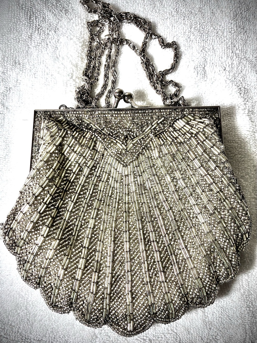 Apt. 9 Silver Beaded Shell-Style Evening Clutch with Chain